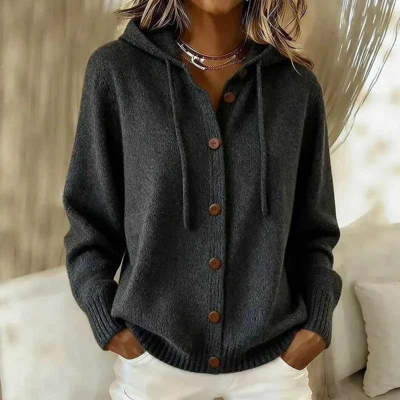 Emanora - Kuscheliger Cardigan mit Kapuze und Knopfleiste