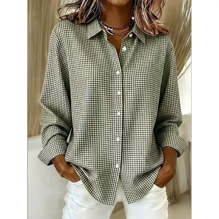 Illyssia - klassische Karo-Bluse mit Knopfleiste
