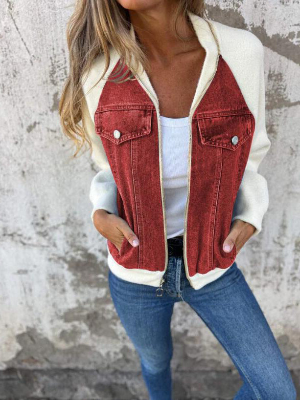 Alinique - Weiche Strick-Denim-Bomberjacke