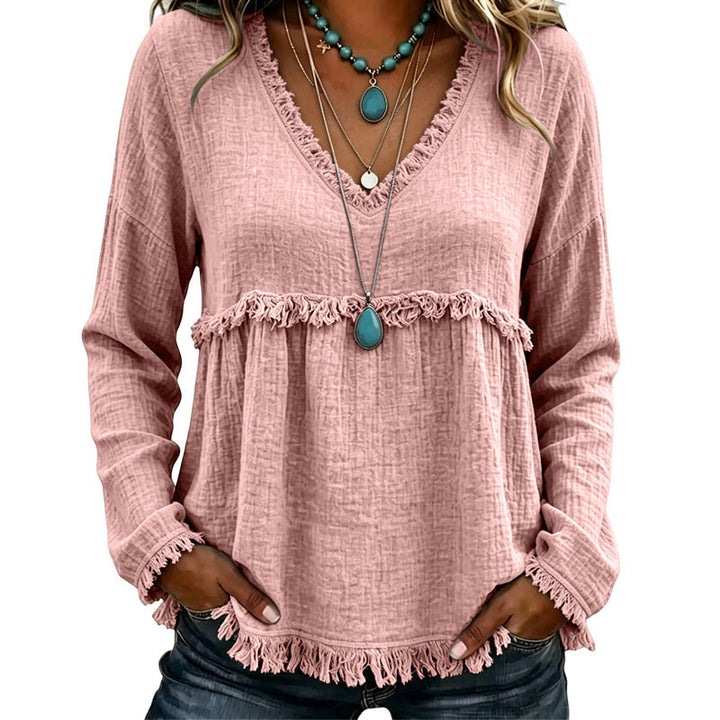 Ariselle - V-Ausschnitt-Bluse mit Fransenbesatz
