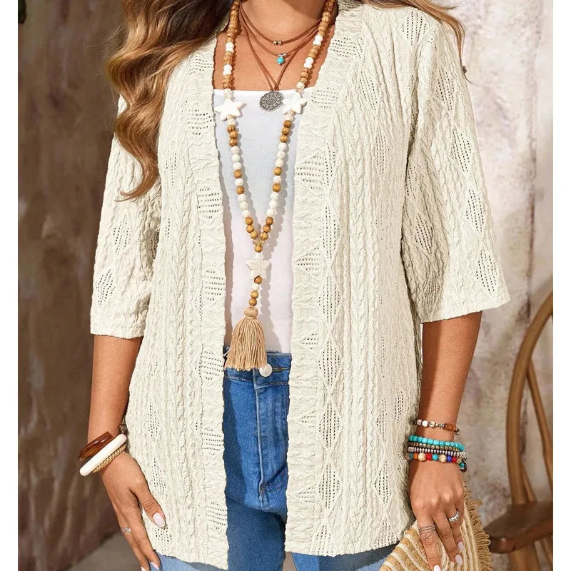 Delienne - Soft-Touch Pointelle-Strickjacke
