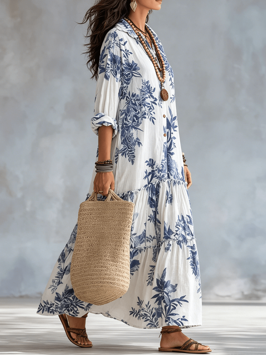 Thealise - Leichtes Maxikleid mit Knopfleiste und Blumenmuster