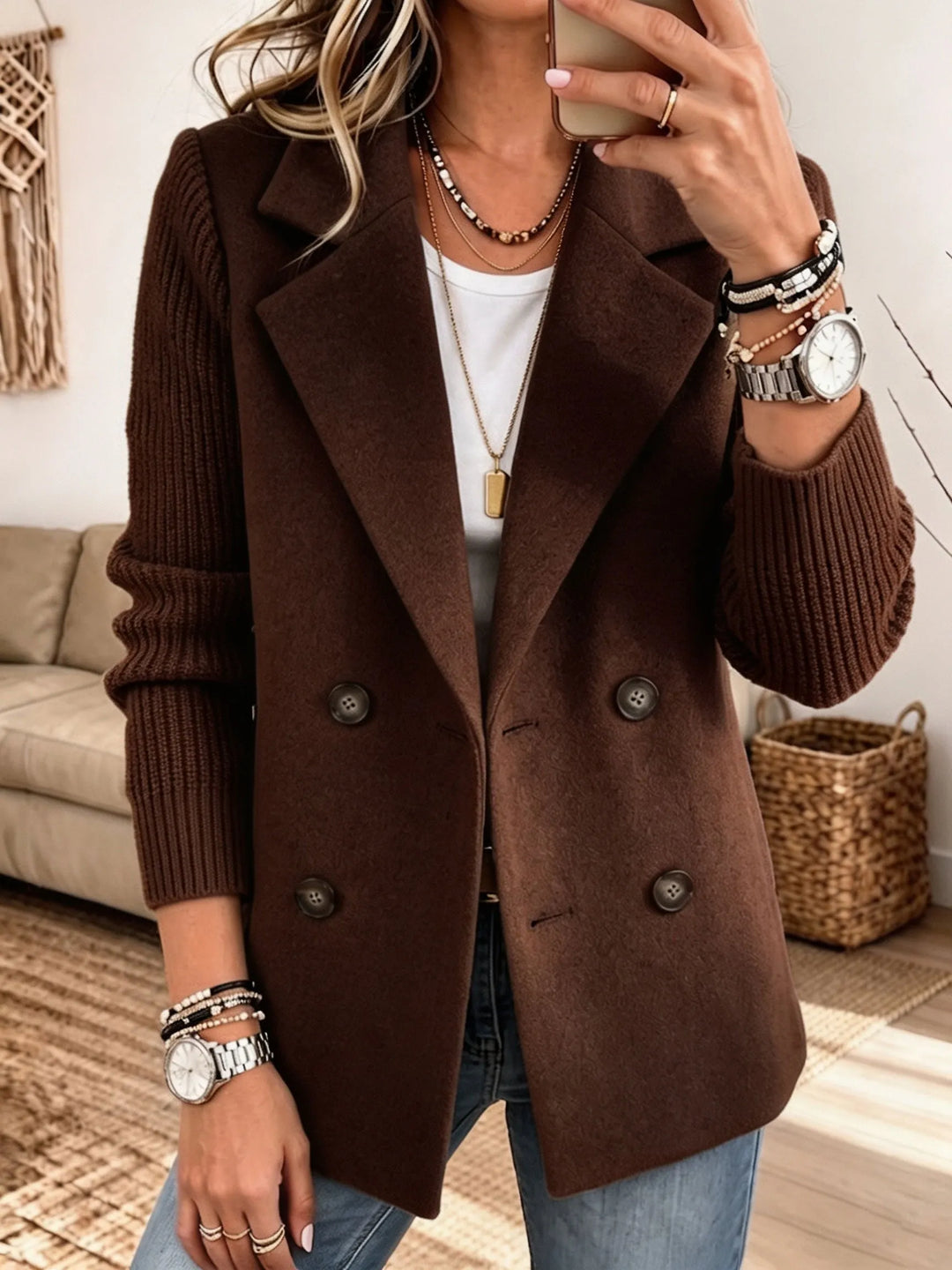 Adalene - Doppelreihiger Blazer mit Strickärmeln