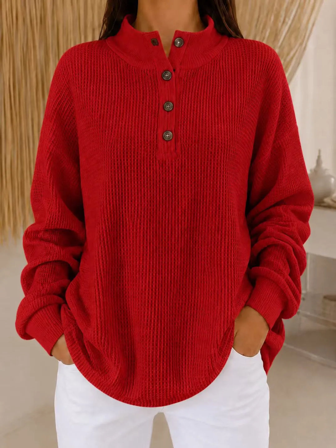 Belliora - Strukturstrick-Pullover mit Knopfleiste