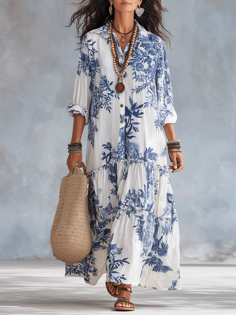 Thealise - Leichtes Maxikleid mit Knopfleiste und Blumenmuster