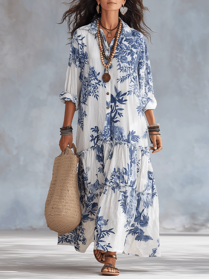 Thealise - Leichtes Maxikleid mit Knopfleiste und Blumenmuster