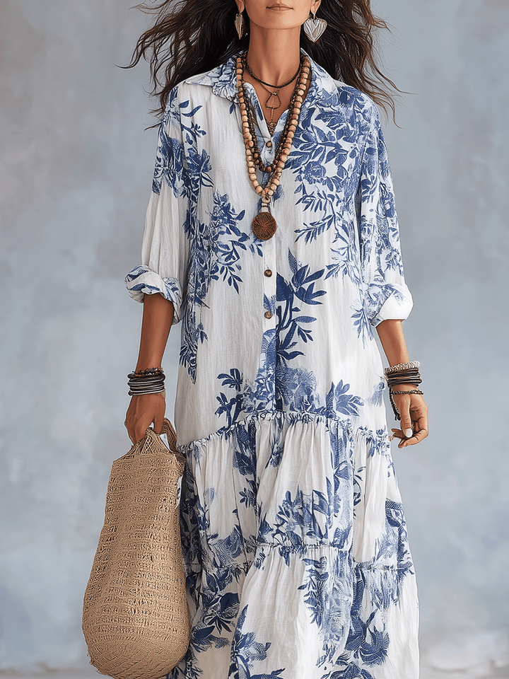 Thealise - Leichtes Maxikleid mit Knopfleiste und Blumenmuster