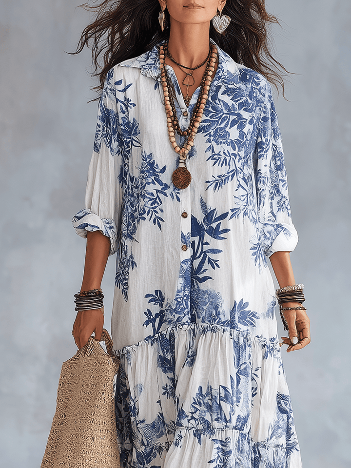 Thealise - Leichtes Maxikleid mit Knopfleiste und Blumenmuster