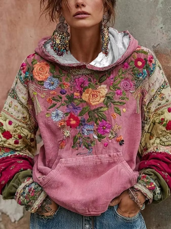 Mirevessa - Hoodie mit floraler Stickerei und Soft-Touch
