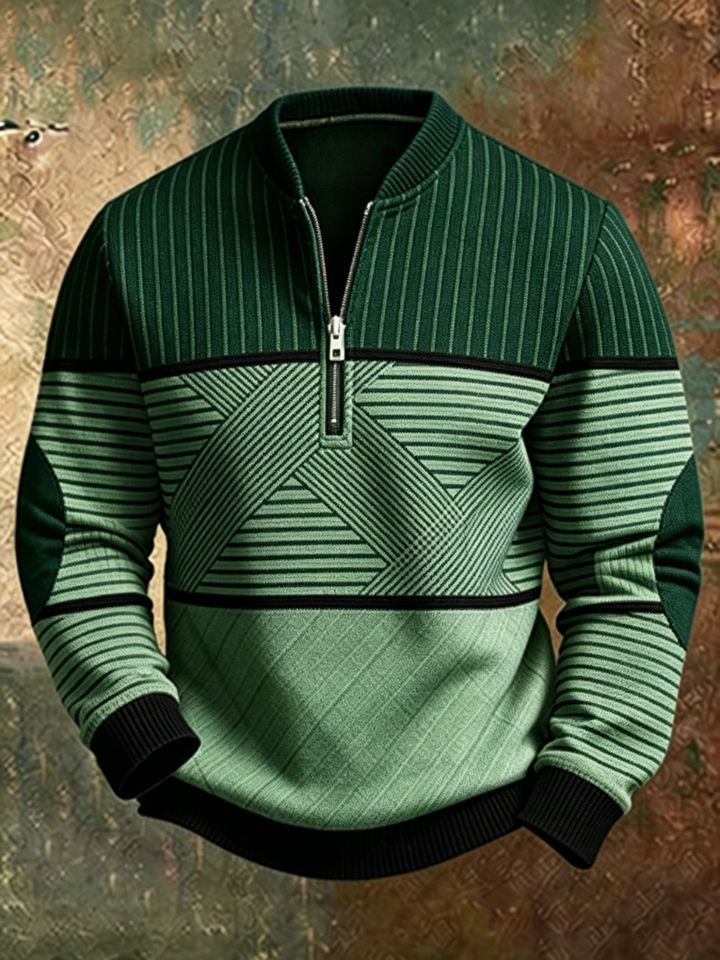 Gaelvick - Pullover mit Kontrastmuster und Viertelreissverschluss