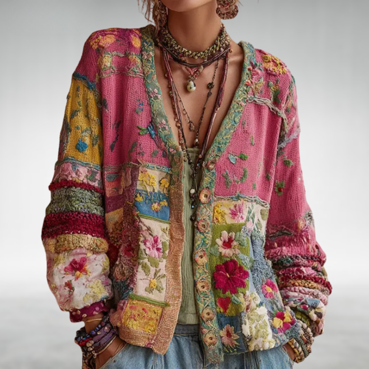Celestara - Patchwork-Strickjacke mit weicher Haptik