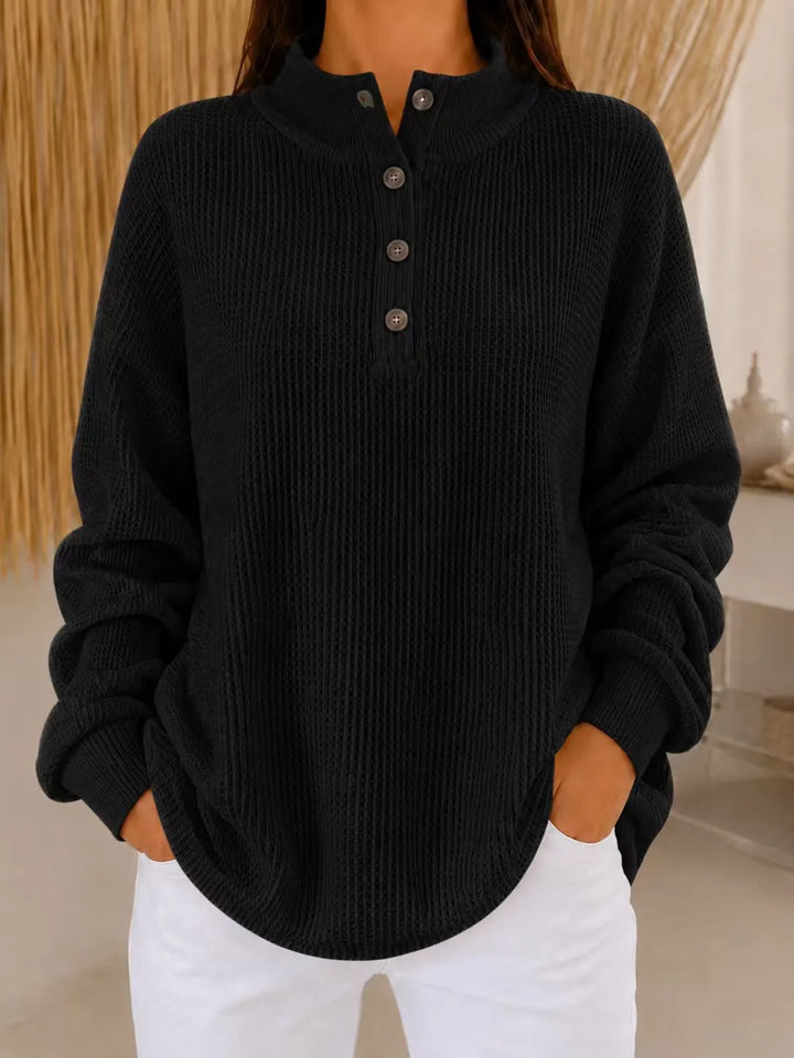 Belliora - Strukturstrick-Pullover mit Knopfleiste
