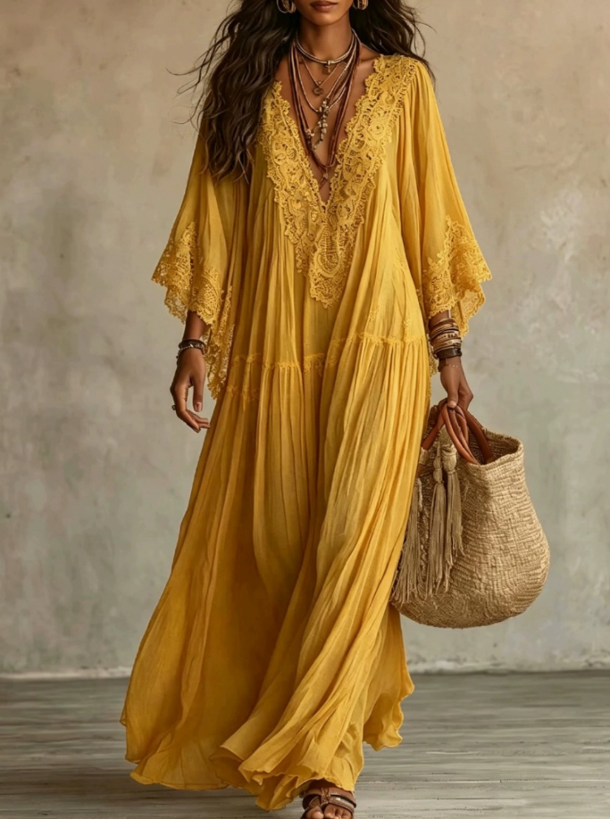 Aerinne - Luftiges, plissiertes Maxikleid