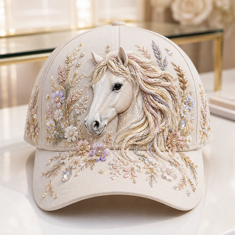 Arlena - Florales Pferde-Statement-Beanie