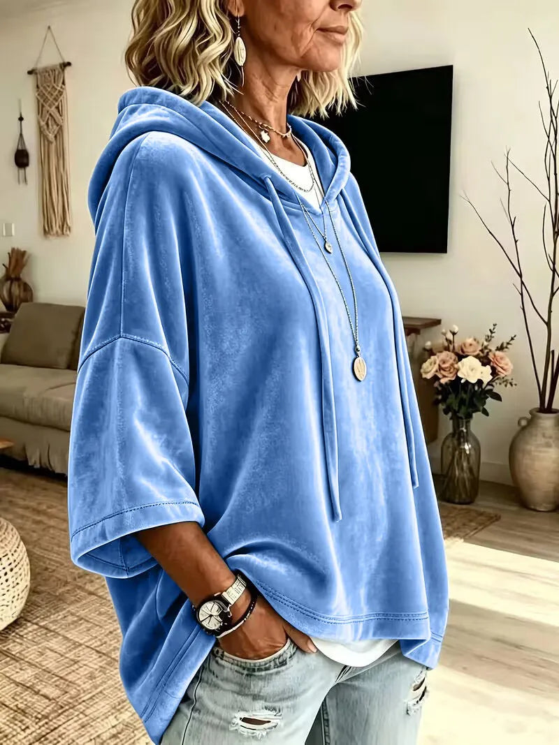 Fayelisse - Locker geschnittener Samt-Lounge-Hoodie