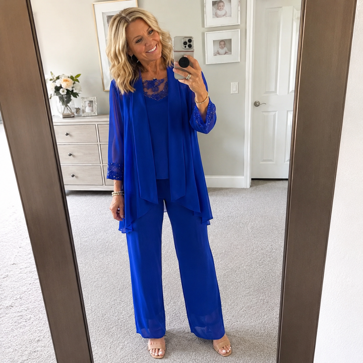Aeliana - Elegantes dreiteiliges Set mit Blazer und Wide-Leg-Hose