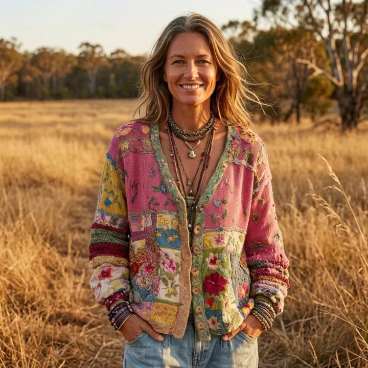 Celestara - Patchwork-Strickjacke mit weicher Haptik