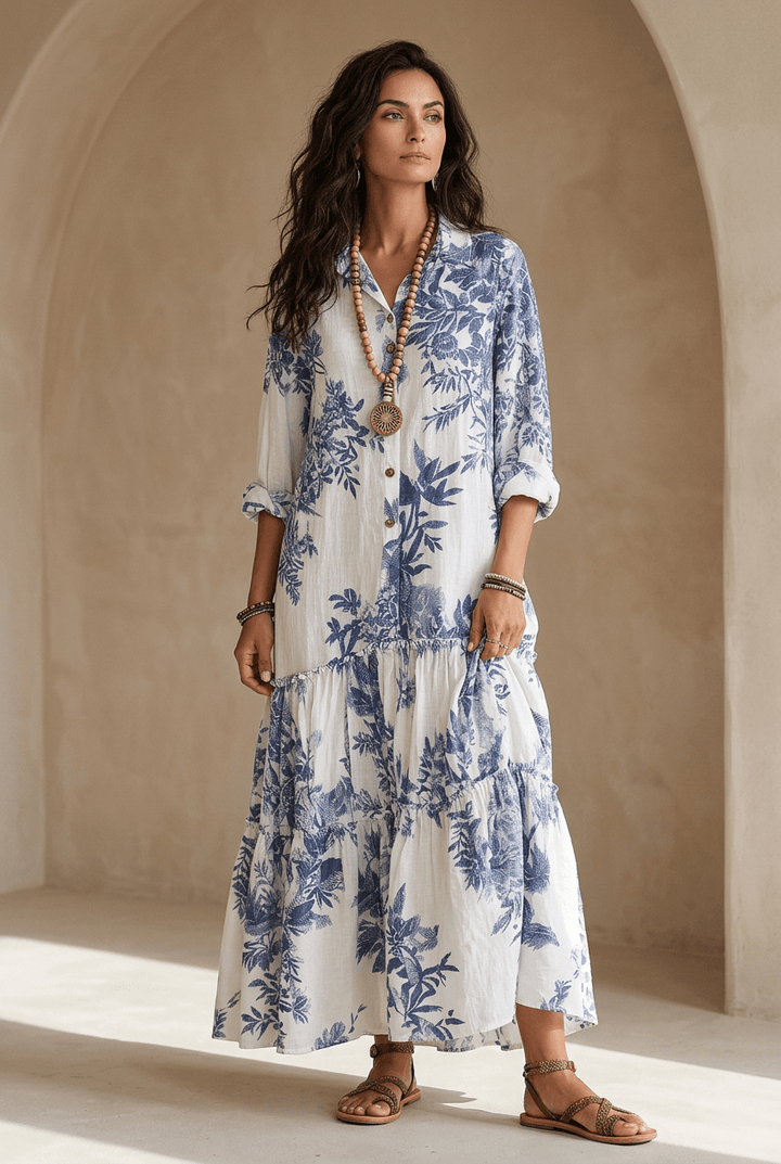 Thealise - Leichtes Maxikleid mit Knopfleiste und Blumenmuster