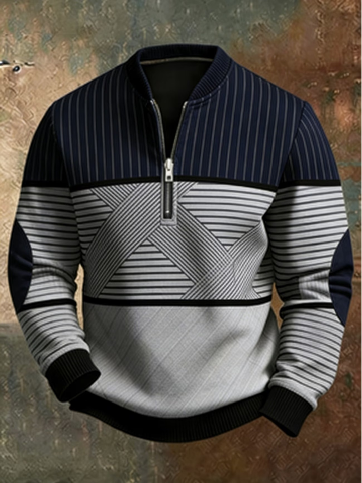 Gaelvick - Pullover mit Kontrastmuster und Viertelreissverschluss