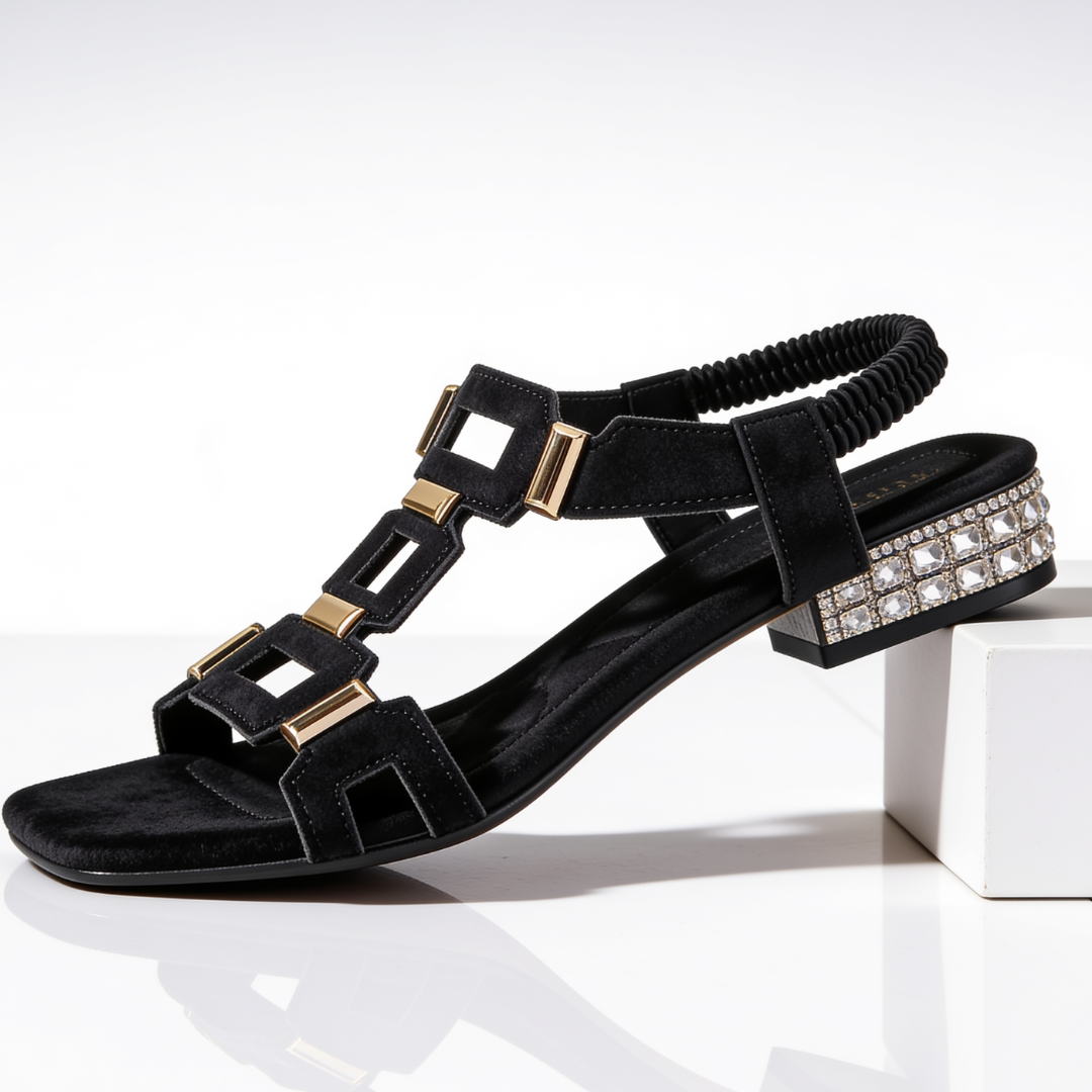 Marcella - kristallverzierte Slingback-Sandaletten mit Blockabsatz
