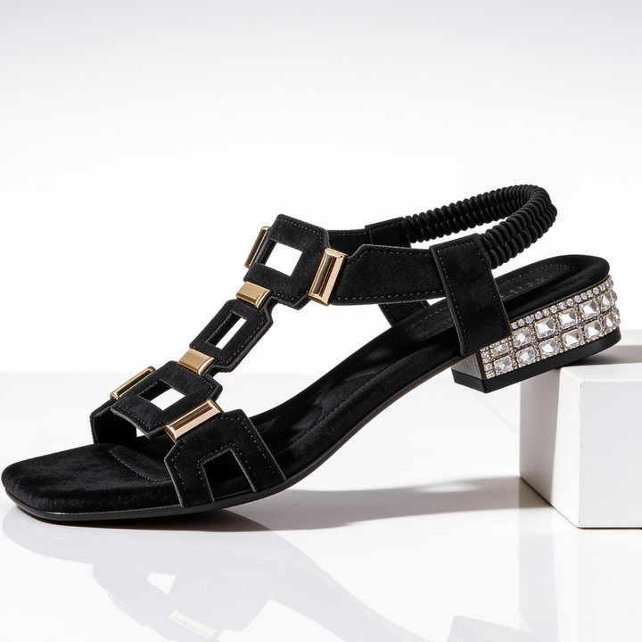 Marcella - kristallverzierte Slingback-Sandaletten mit Blockabsatz