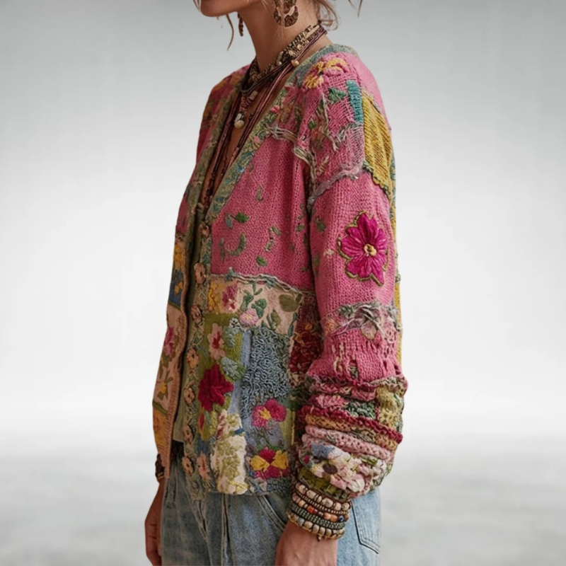 Celestara - Patchwork-Strickjacke mit weicher Haptik