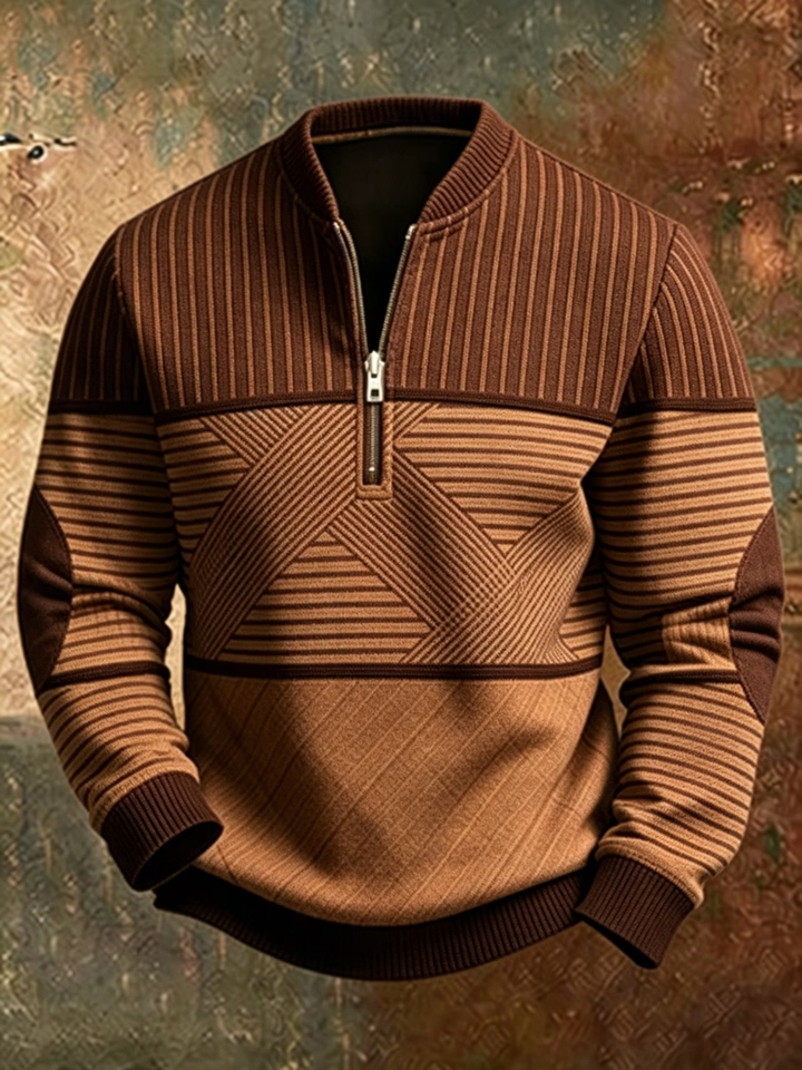 Gaelvick - Pullover mit Kontrastmuster und Viertelreissverschluss