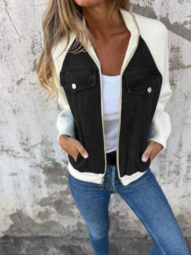 Alinique - Weiche Strick-Denim-Bomberjacke
