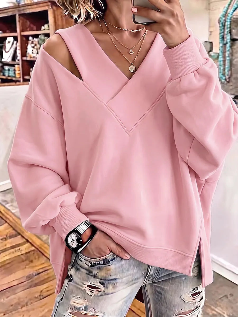 Aurelia - Soft-Touch-Sweatshirt mit Cut-out am V-Ausschnitt