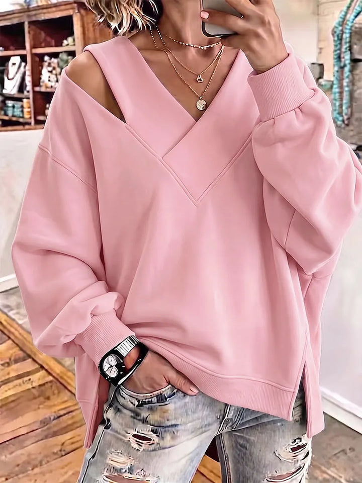 Aurelia - Soft-Touch-Sweatshirt mit Cut-out am V-Ausschnitt