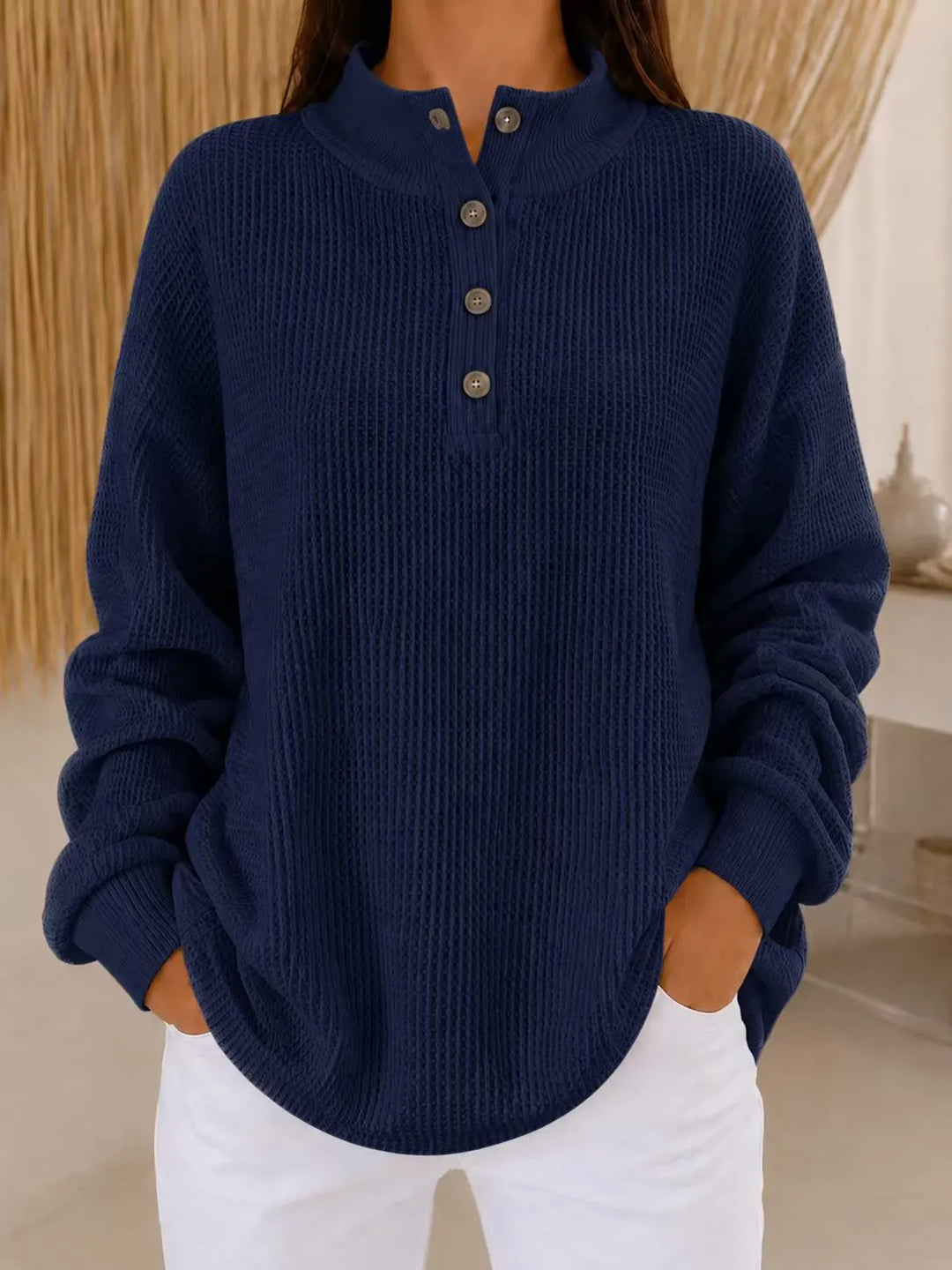 Belliora - Strukturstrick-Pullover mit Knopfleiste