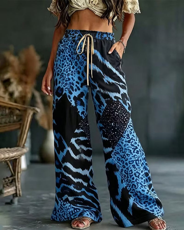 Elfrida - Weiche Leopard-Patchwork-Hose mit weitem Bein