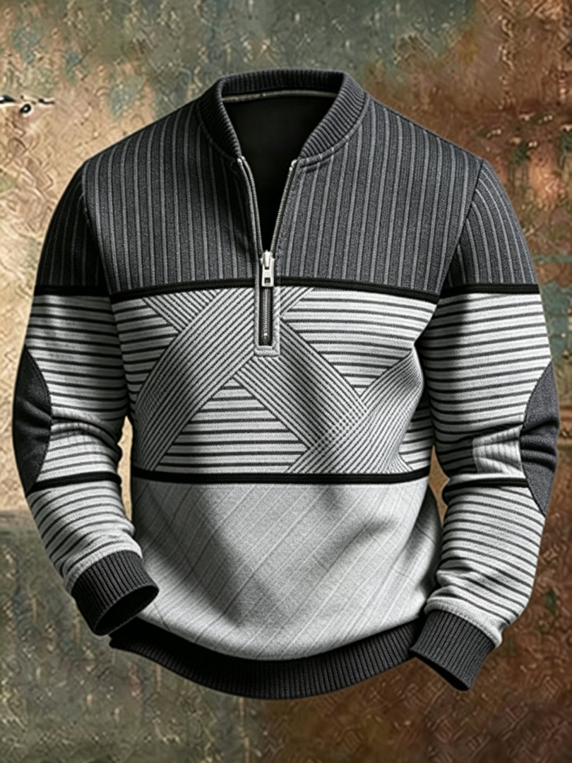 Gaelvick - Pullover mit Kontrastmuster und Viertelreissverschluss