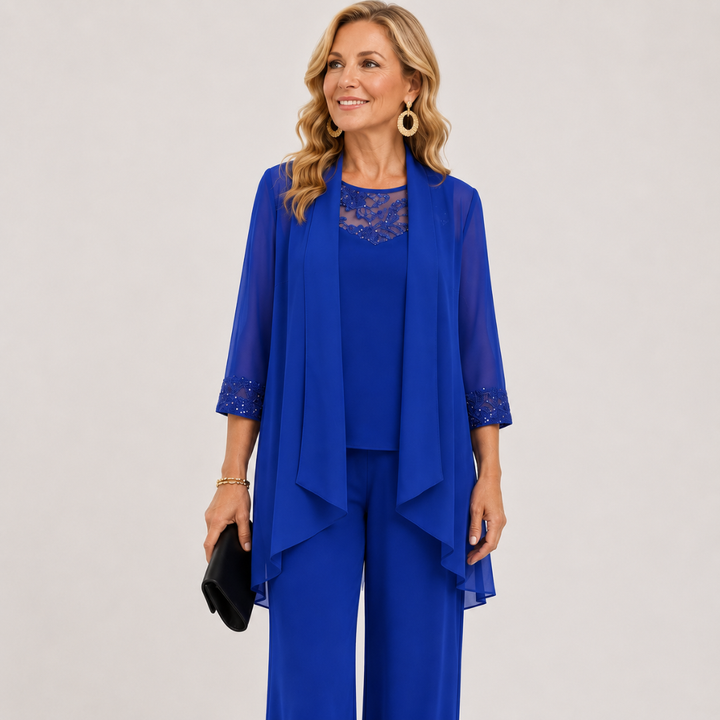 Aeliana - Elegantes dreiteiliges Set mit Blazer und Wide-Leg-Hose