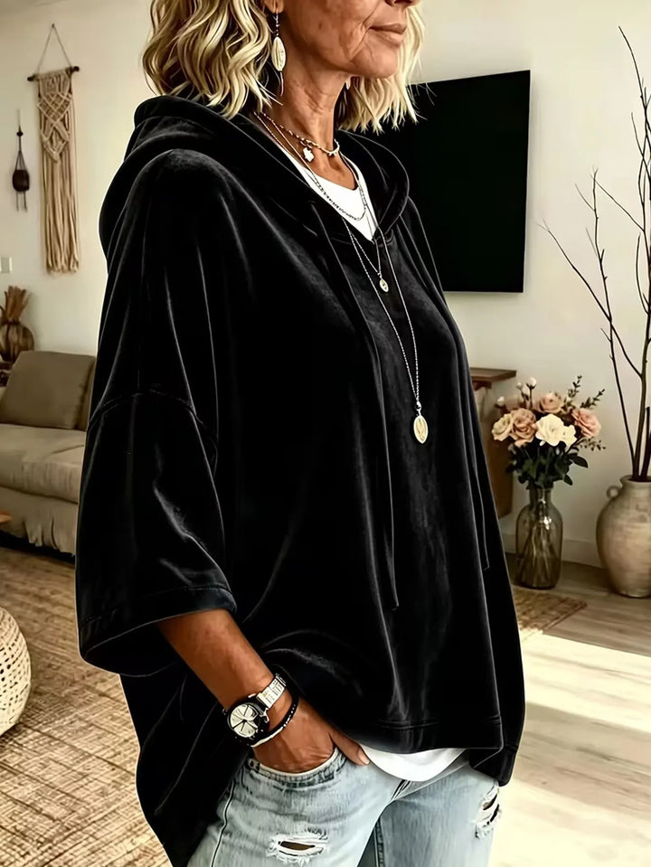 Fayelisse - Locker geschnittener Samt-Lounge-Hoodie
