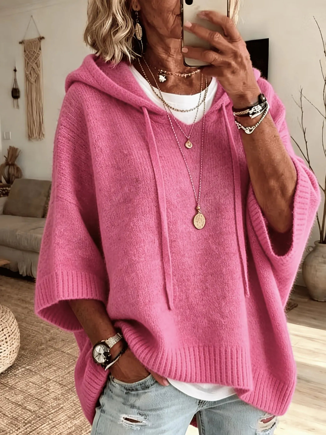 Celandria - Übergrosser Kurzarm-Hoodie mit weicher Haptik