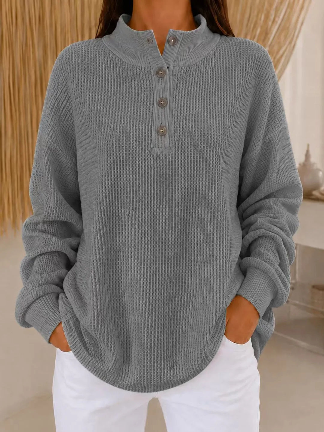Belliora - Strukturstrick-Pullover mit Knopfleiste