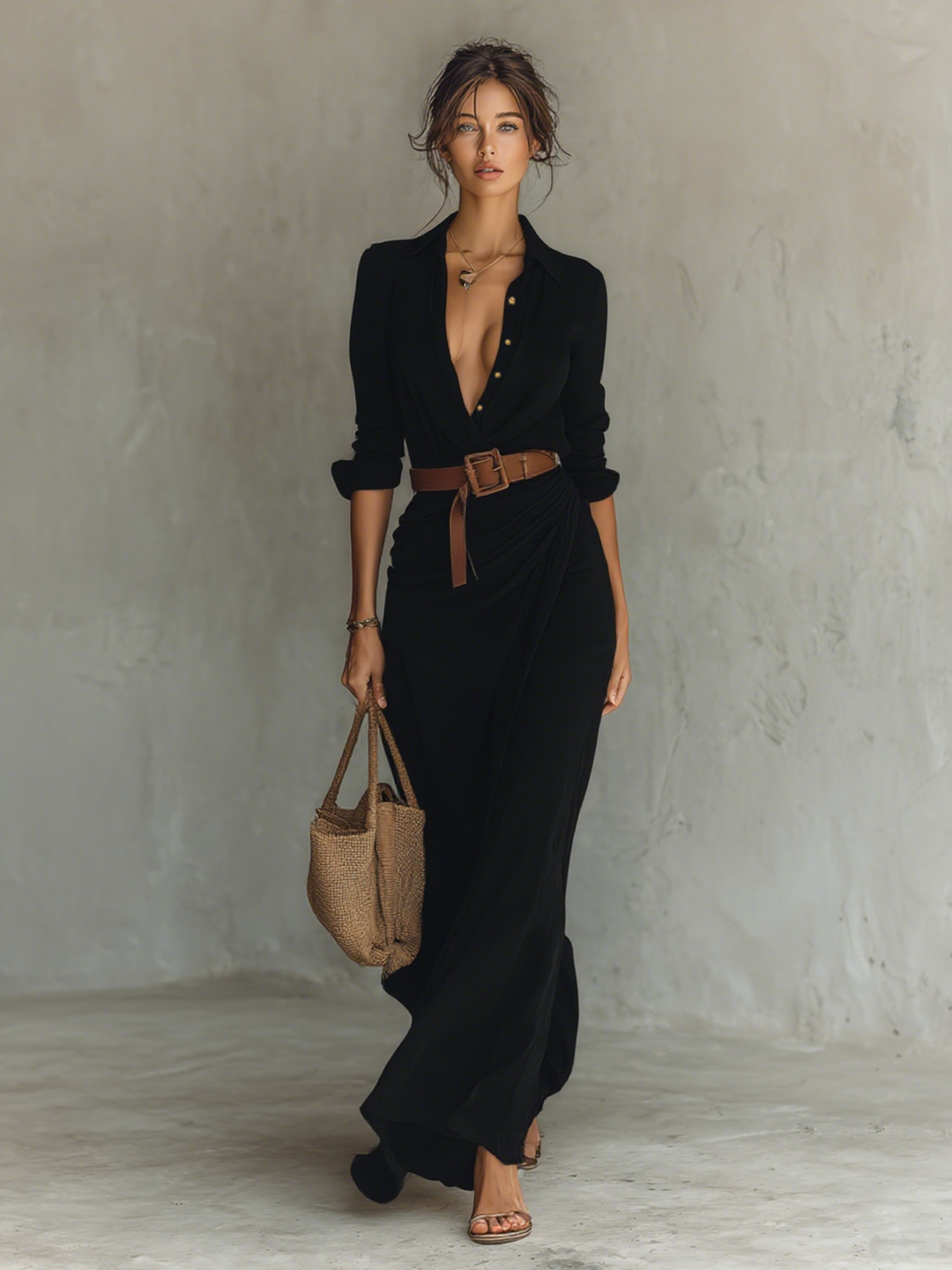 Calantha - Soft-Touch Maxi-Hemdkleid mit Bindegürtel