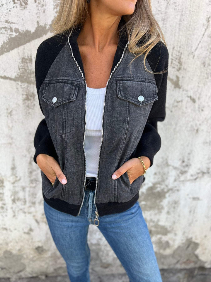 Alinique - Weiche Strick-Denim-Bomberjacke