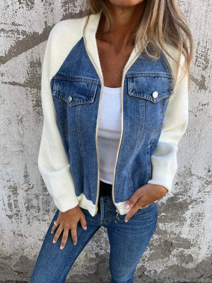 Alinique - Weiche Strick-Denim-Bomberjacke