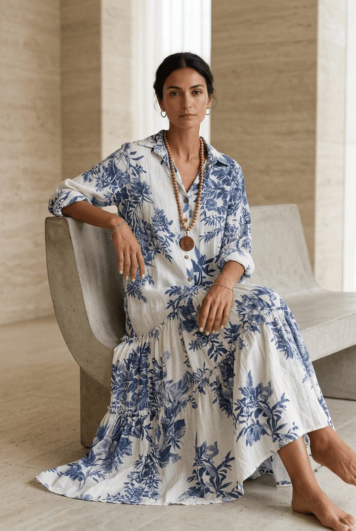 Thealise - Leichtes Maxikleid mit Knopfleiste und Blumenmuster