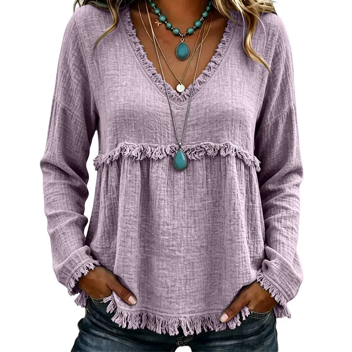 Ariselle - V-Ausschnitt-Bluse mit Fransenbesatz