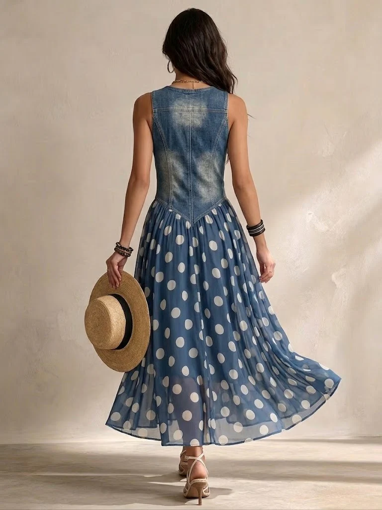 Ameliora - Materialmix-Kleid mit Polka-Dots
