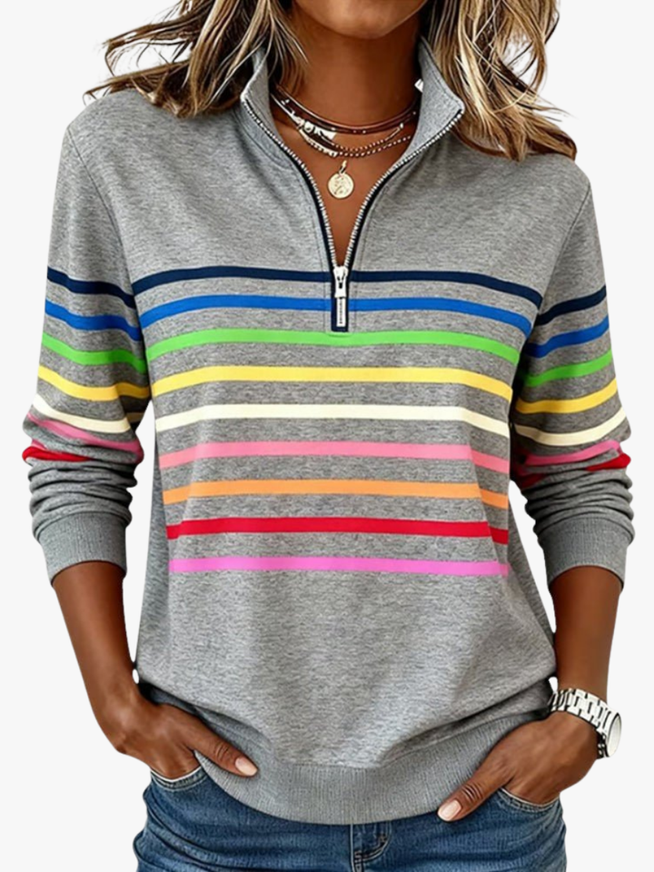 Corinelle - Gestreiftes Half-Zip-Sweatshirt mit weichem Griff