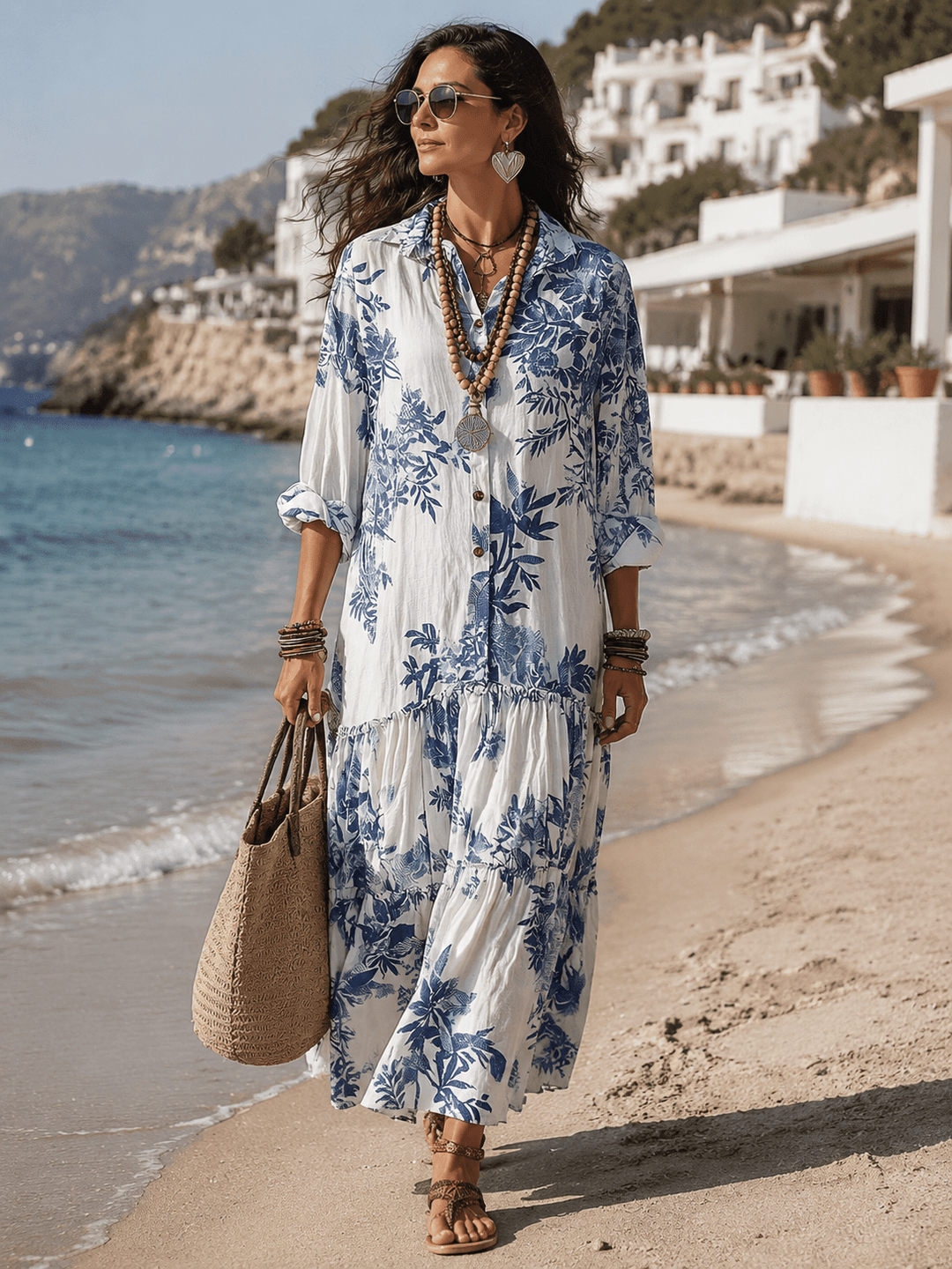 Thealise - Leichtes Maxikleid mit Knopfleiste und Blumenmuster