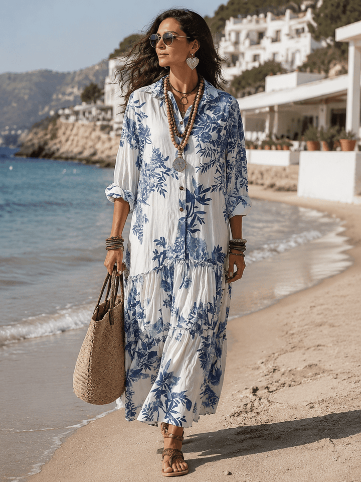 Thealise - Leichtes Maxikleid mit Knopfleiste und Blumenmuster