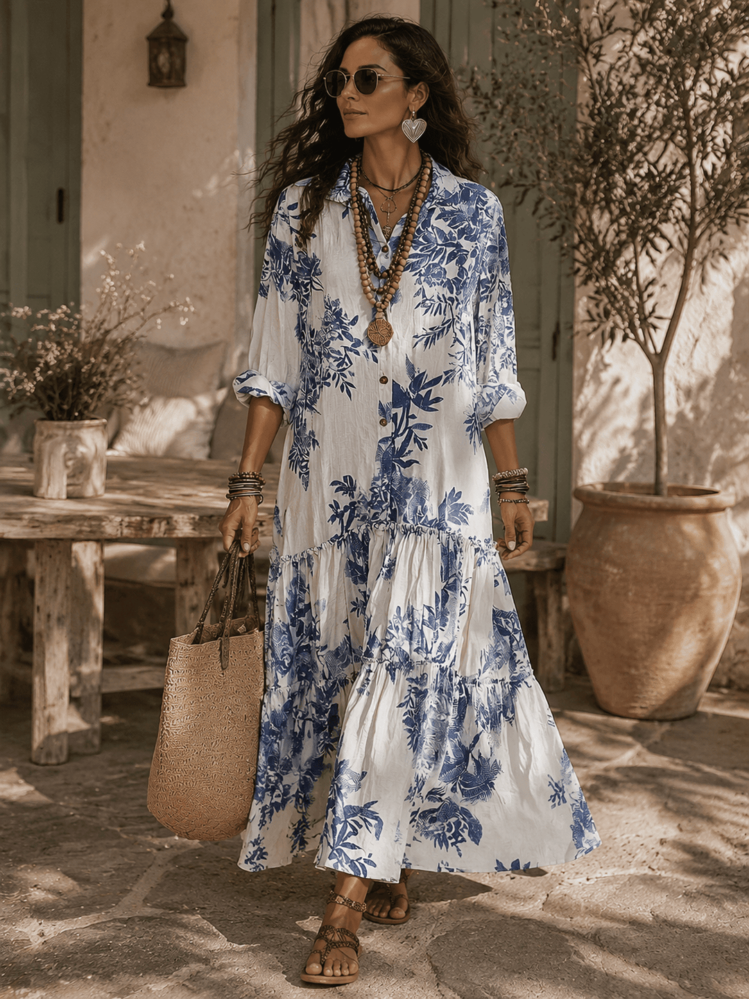Thealise - Leichtes Maxikleid mit Knopfleiste und Blumenmuster
