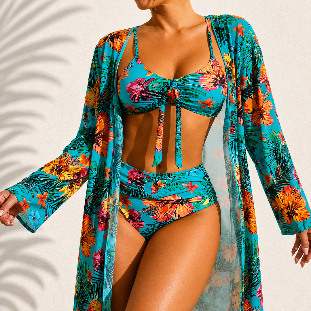 Brialise - Figurformendes hoch tailliertes Bikini- & Kimono-Set