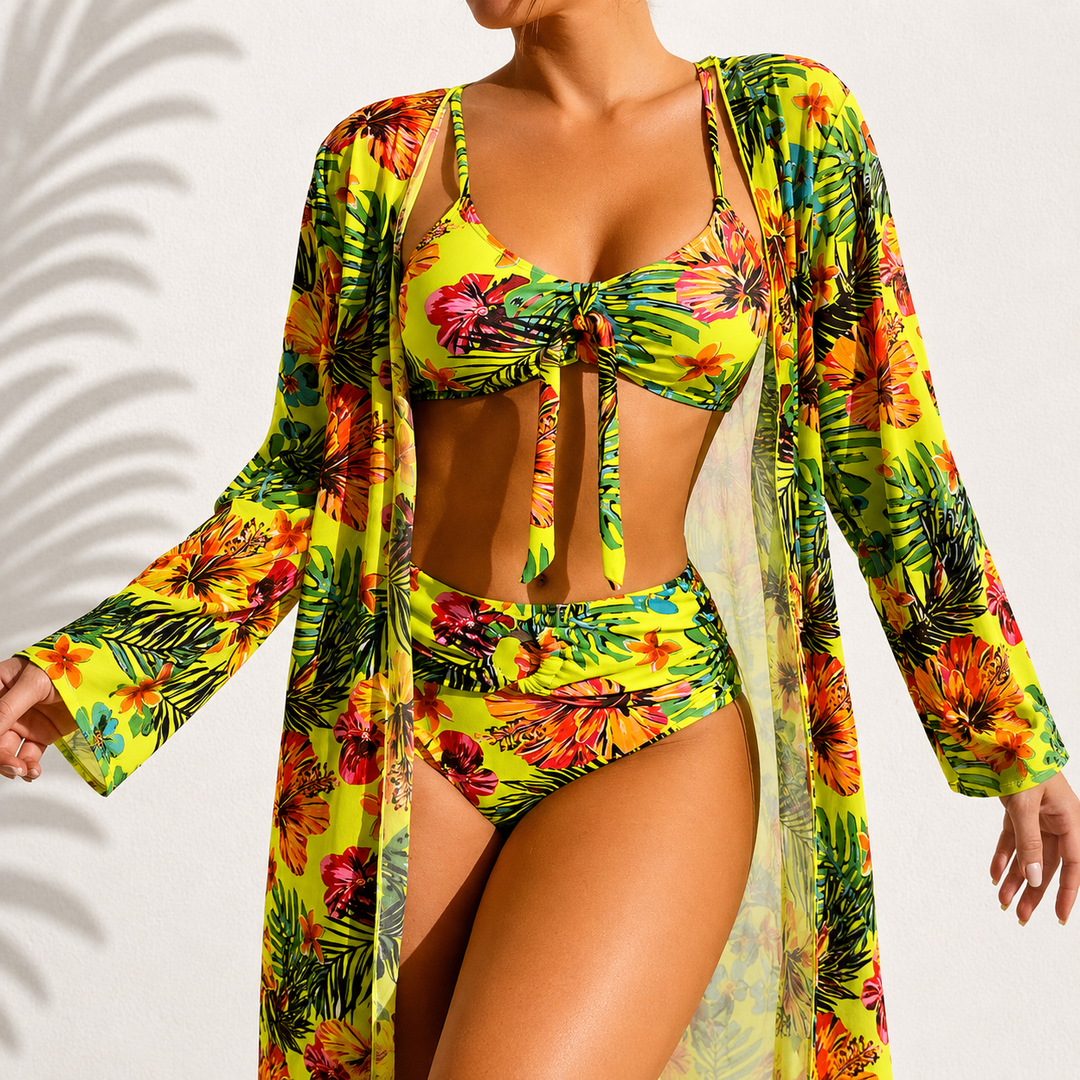 Brialise - Figurformendes hoch tailliertes Bikini- & Kimono-Set