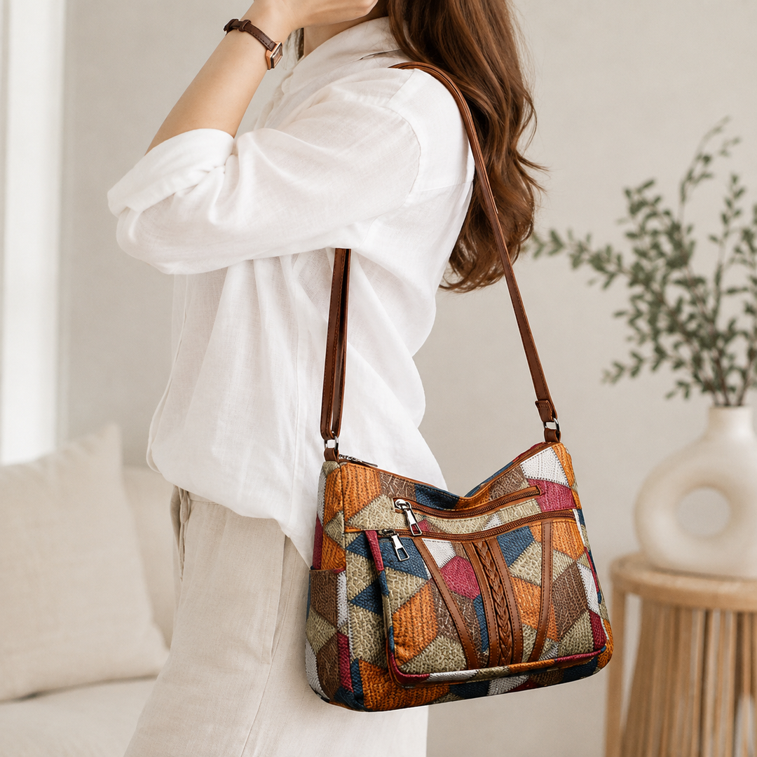 Lauranique - Patchwork-Umhängetasche mit weicher Haptik
